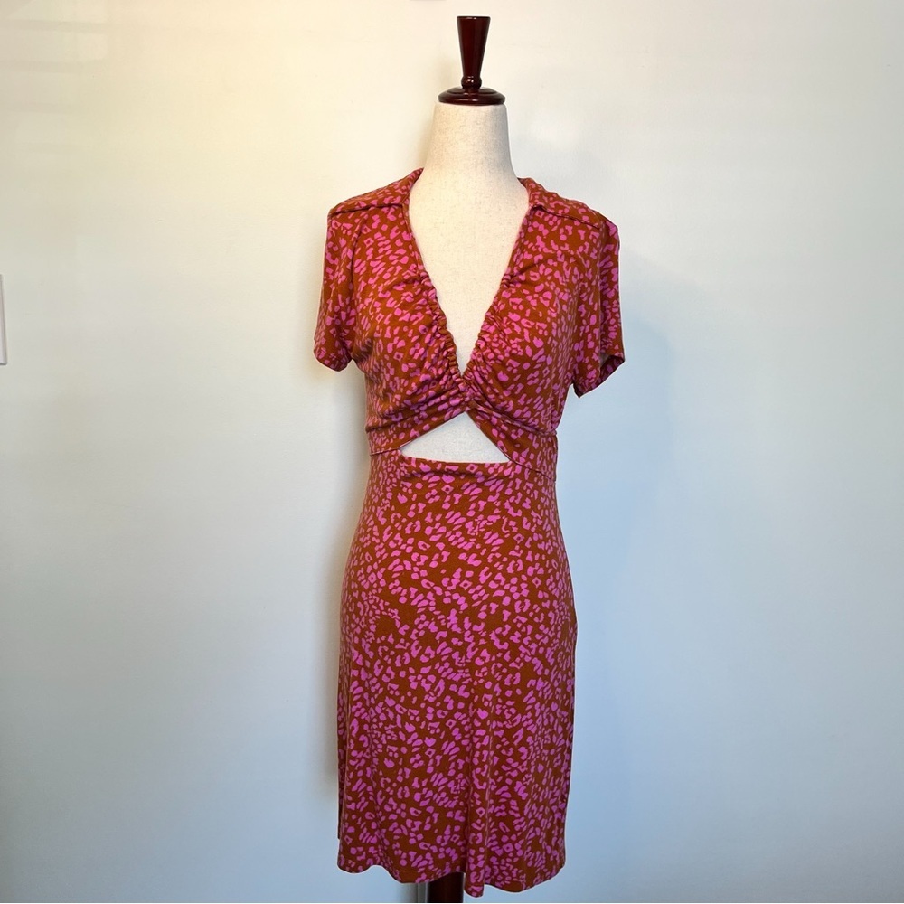 Free People Pink leopard print tie waist Mini Dress size small